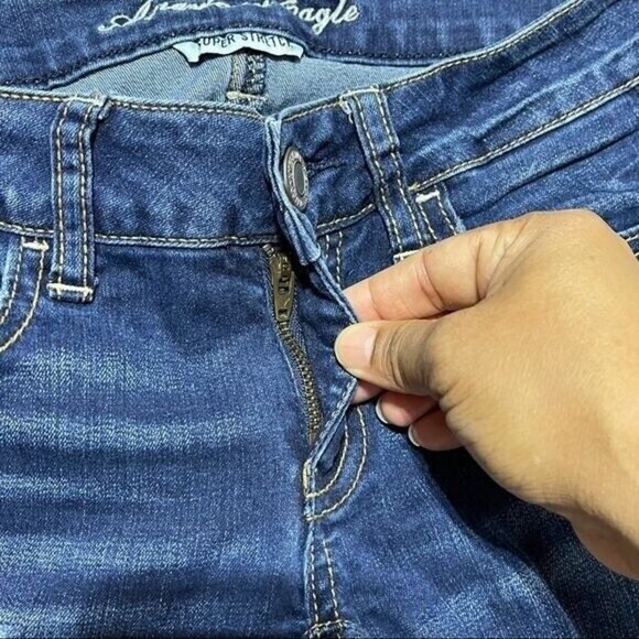 American Eagle Sz 0 Women Jeans Super Stretch Blue distressed - Picture 11 of 12